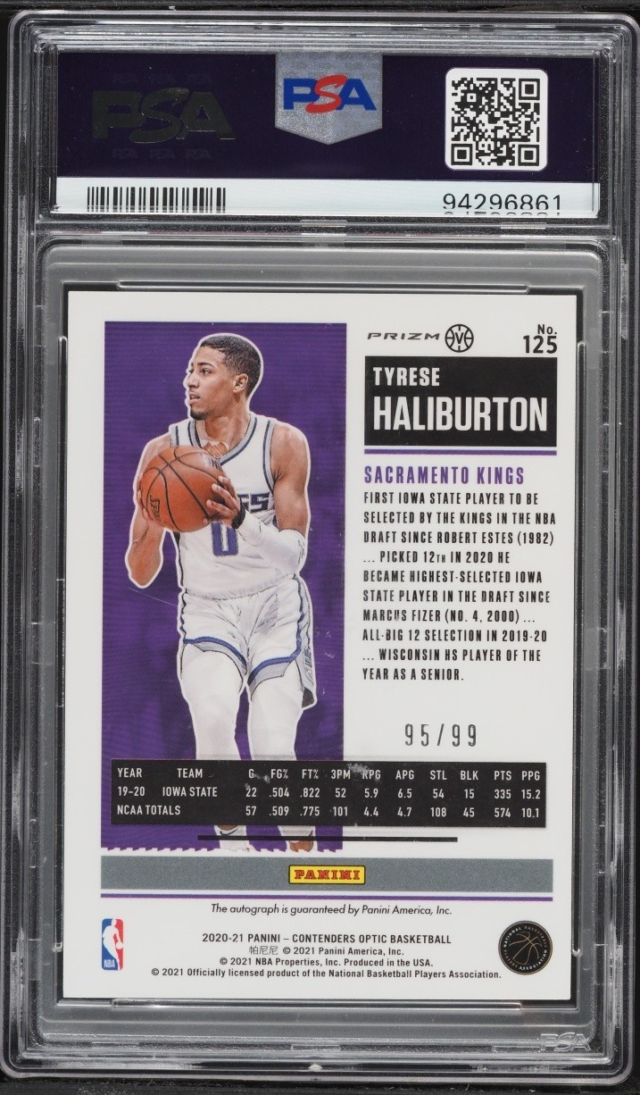 2020 Panini Contenders Optic Tyrese Haliburton RED ROOKIE AUTO /99 PSA 9 MINT view 2