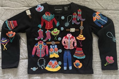 Michael Simon Vtg Sweater Cowgirl Western Themed Rare Find Size Small~Excellent
