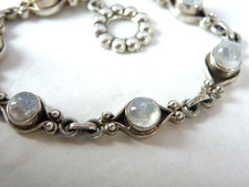 Vintage Sterling Silver 925 Rainbow Moonstone Station Tennis Bracelet