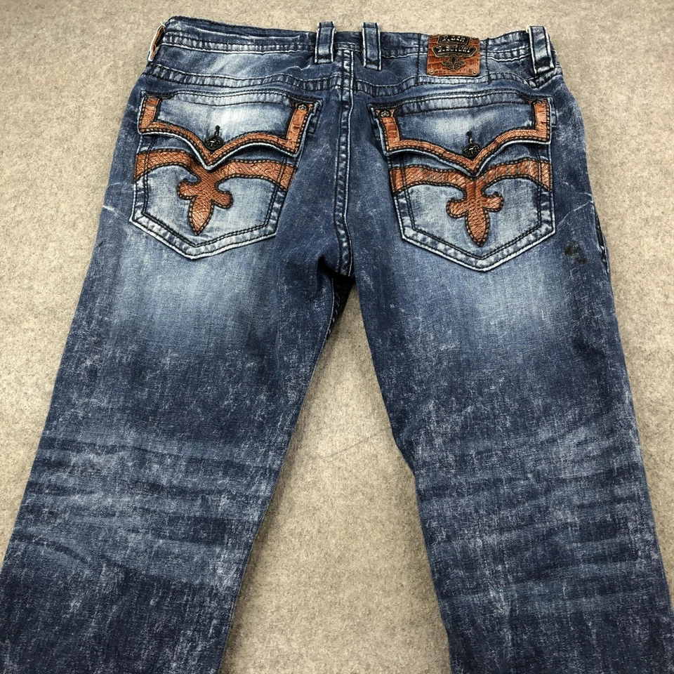 Pantalones de mezclilla Rock Revival para hombre 38 Steven rectos desgastados cocodrilo en relieve bolsillos con solapa Foto 3 de 4