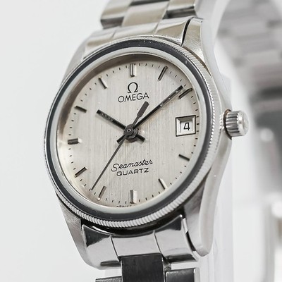 Vintage 1980s *NEAR MINT* OMEGA Seamaster Cal.1380 Quartz Silver Date 24mm Women
