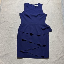 Eliza J Dress Womens 16 Cascade Crepe Sheath Sleeveless Navy Blue Ruffle Layered
