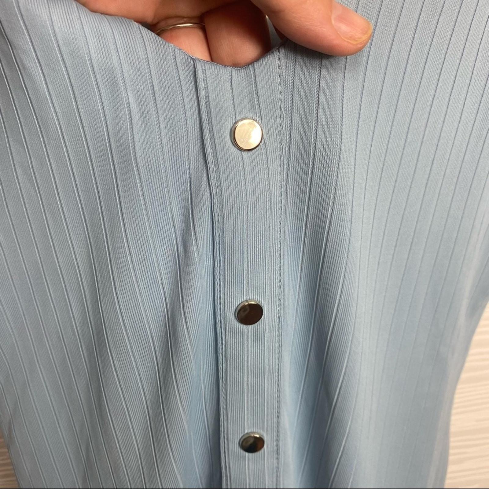 Superdown Revolve Ribbed light blue button front … - image 3