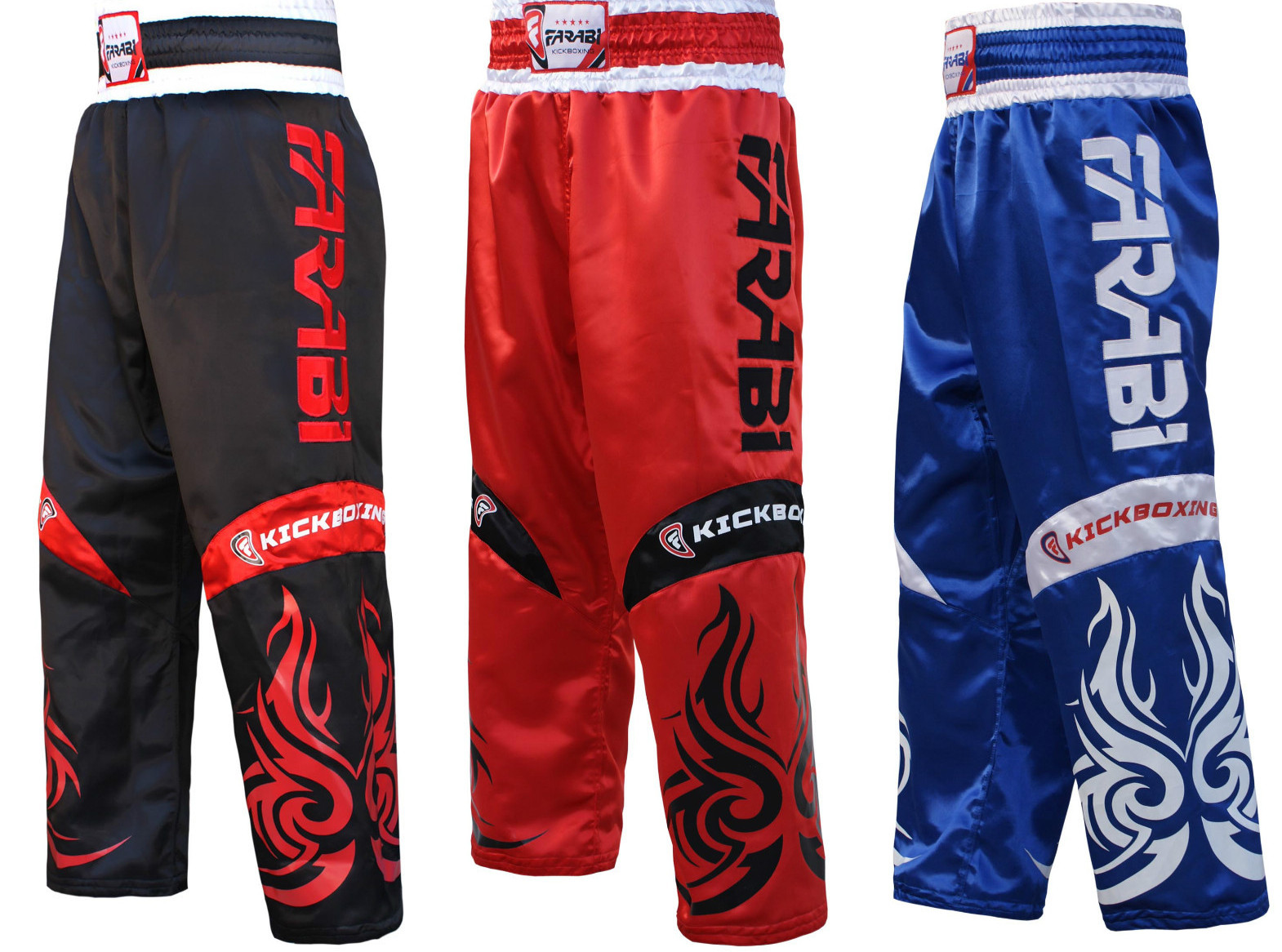 Farabi Kickboxing Pantalones Entrenamiento Competición Negro Rojo Azul Adulto