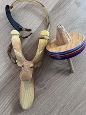 Hand Carved wooden Moose slingshot  wooden spinning top