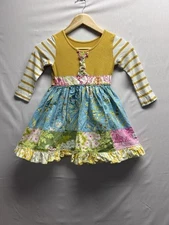 Sweet Honey Clothing Co Girls 5 Long Sleeve Patchwork Boutique Dress Lace Floral