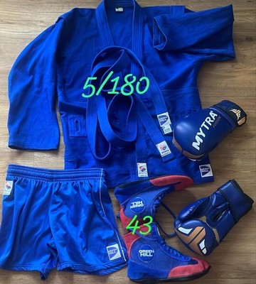 Martial Arts Set Blue Gi 5/180 Green Hill Shorts Shoes 43 Boxing Gloves Mytra