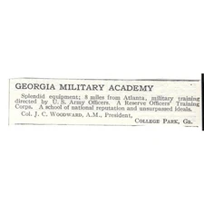 Georgia Military Academy College Park GA Col. J.C. Woodward A.M. c1920 Ad AG4-S9