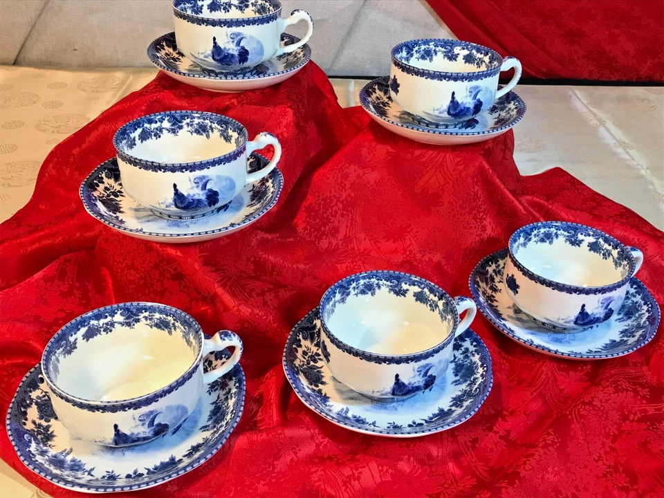 WILLIAM JAMES FARMYARD 6 кофейных чашек и блюдца винтажный неиспользованный петух цветочный - Изображение 2 из 4