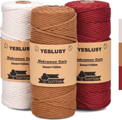 Makramee Seil 3mm x 100m, Makramee Garn aus hochwertiger Naturbaumwolle