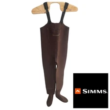 Simms Fishing Waders Mens Brown Stocking Foot Neoprene Made in USA Size Small