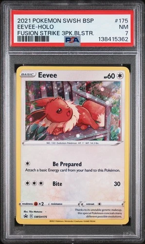 2021 POKEMON SWSH PROMO FUSION STRIKE THREE PACK BLISTERS #175 EEVEE-HOLO PSA 7