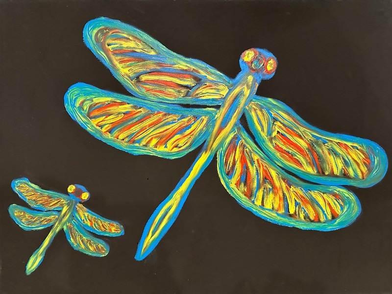 Finger Painted Painting Oil Original Hand Dragonfly lil Baby Abstract Kinnaman