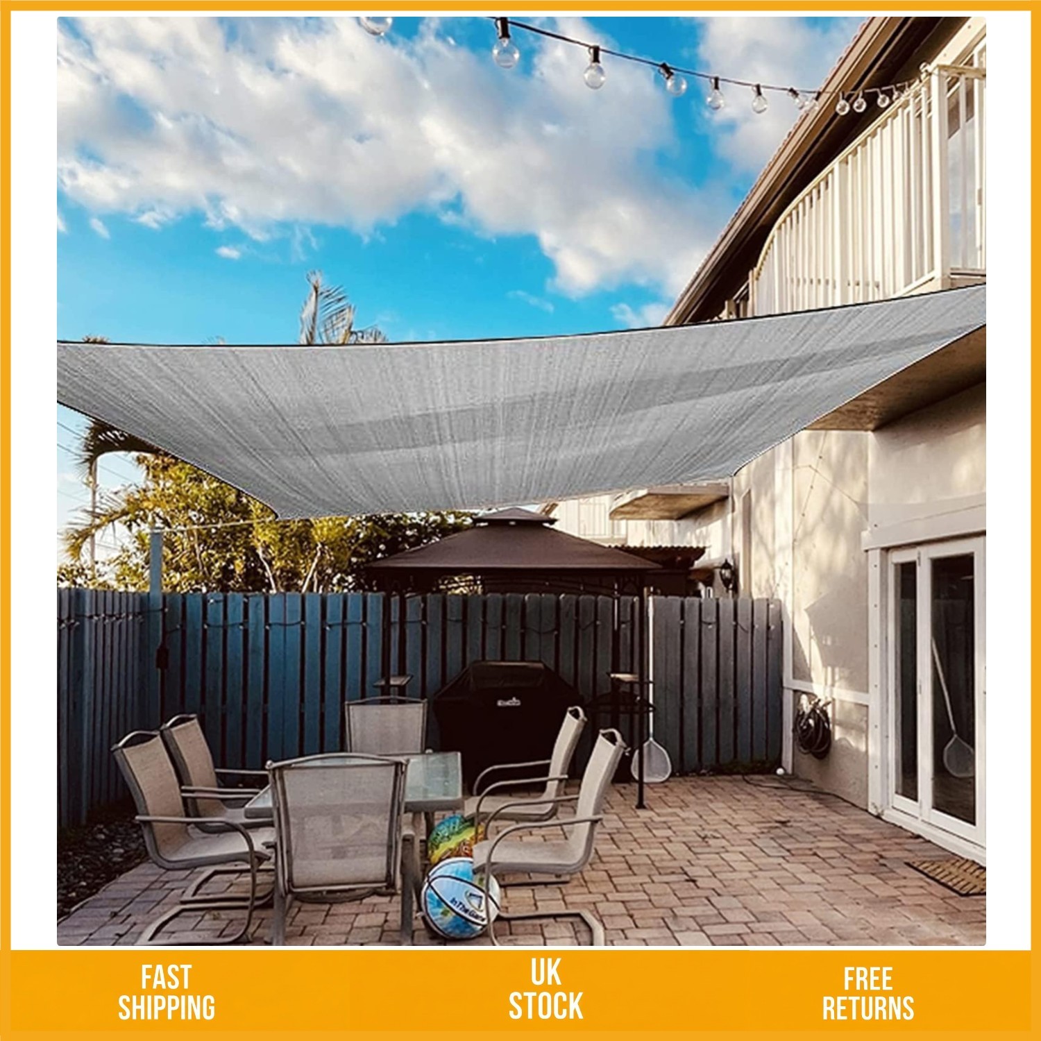 Waterproof Rectangle Sun Shade Sail Canopy 95% UV Block Grey 2x3m