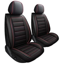 Leather Car Seat Covers, Waterproof Faux Leatherette Cushion 2 Front Red Black