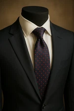 Mark Shale English Silk Twill Tie Navy & Red Pattern 2.75”