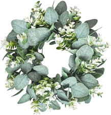 LSKYTOP 1 Pack Green Eucalyptus Wreath Round 1pc Light
