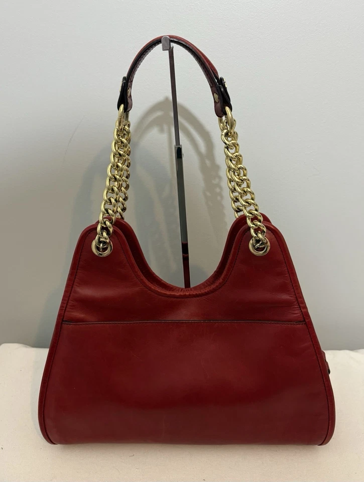 Antonio Melani Bolso Hobo de Cuero Rojo Cartera de Hombro Cadena Dorada Acento Y2K Foto 2 de 4