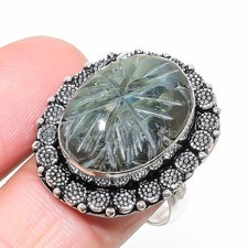 Natural Labradorite Gemstone 925 Sterling Silver Jewelry Ring Size 9" US 