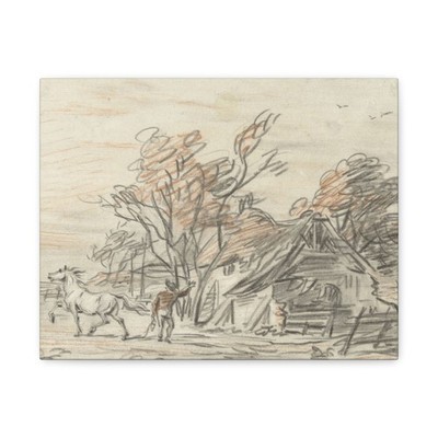 Simon Andreas Krausz - Boerenwoning waarbij een boer - Canvas Wall Art