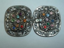VINTAGE OLD RHINESTONE METAL DRESS BELT BUCKLE OR SCARF SASH SLIDE BUCKLE
