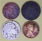 Lot of 4 Old Coins – 1 Indian Head Penny, 1 Lib V 5c, 1 Buffalo 5c & 1 Linc 1c