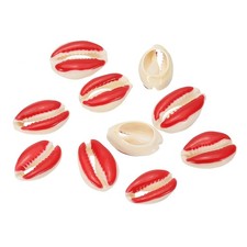 Cowrie Sea Shells, 10 Pcs Red, White Smooth Oval Seashells Beads Natural Cowr...