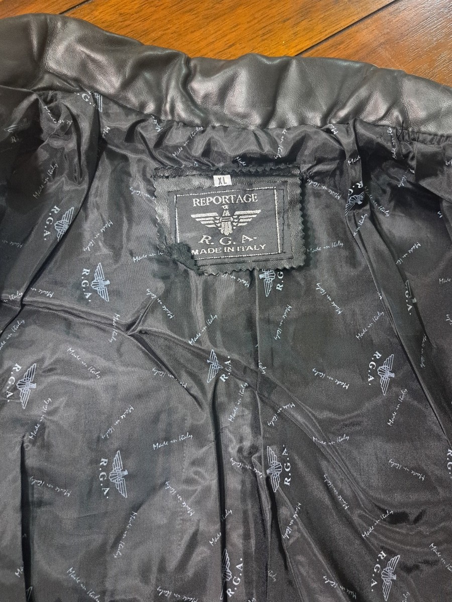Reportage Men's Leather Jacket R.G.A Italy Long Sleeve with Button