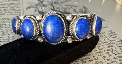 Vintage Running Bear Navajo Sterling Silver And Lapis Cuff! Beautiful!
