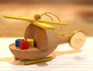 Vintage Goula Spain Wooden Helicopter Christmas Ornament Missing Santa