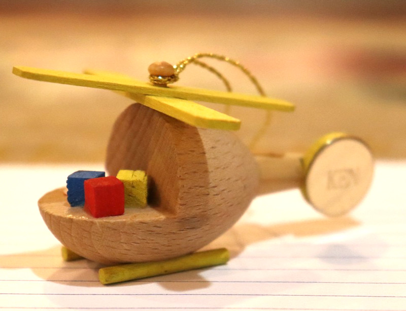 Vintage Goula Spain Wooden Helicopter Christmas Ornament Missing Santa