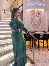 Windsor Green Off Shoulder Long Sleeve Maxi Dress with Slit Pleated Accents L