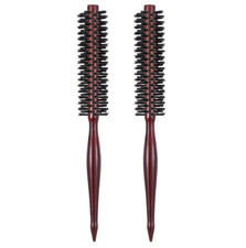 Wanmu 2 Pcs Small Round Brush, Natural Boar Bristle Hair Black, Brown 