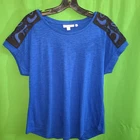 3312) NWOT CHICO'S 1 blue black crochet shoulders tee top cotton new