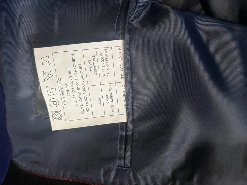 Inserch 意大利男式西装外套限量版天鹅绒海军蓝 XL 码  — 第 3/3 张图片