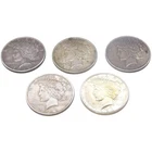 1922 Peace Silver Dollar 90% Silver $1 Lot of 5 US Coins Circulated Uncertified
