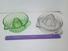 Vintage Depression Green Uranium & Glass Citrus Juicer Reamer. 2 Total