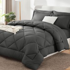 King Size Comforter Set Dark Grey 7 Pieces Bed in a Bag King Soft Bed Set