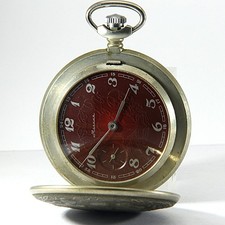 Molnija Taschenuhr 3602 SU rotes Ziffernblatt 50 mm 1970er Handaufzug