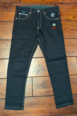 Edwin Made in Japan Dark Blue Embroidered Ocean Wave Selvedge Jeans 31(16.75)x28