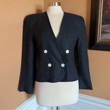 Christian Dior Vintage 80  s Black Linen Double Breasted Cropped Blazer Women  s 6