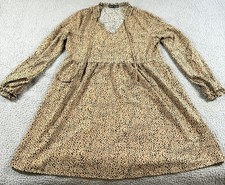 SheIn Brown Black Size M Dalmatian Print Tie Neck Ruffles Long Sleeve Mini Dress