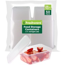 50-Pack 25 oz Plastic Food Storage Containers with Lids, Leakproof Deli