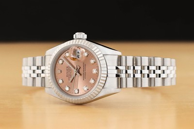 ROLEX LADIES DATEJUST 79174 SALMON FACTORY DIAMOND DIAL 18K GOLD
