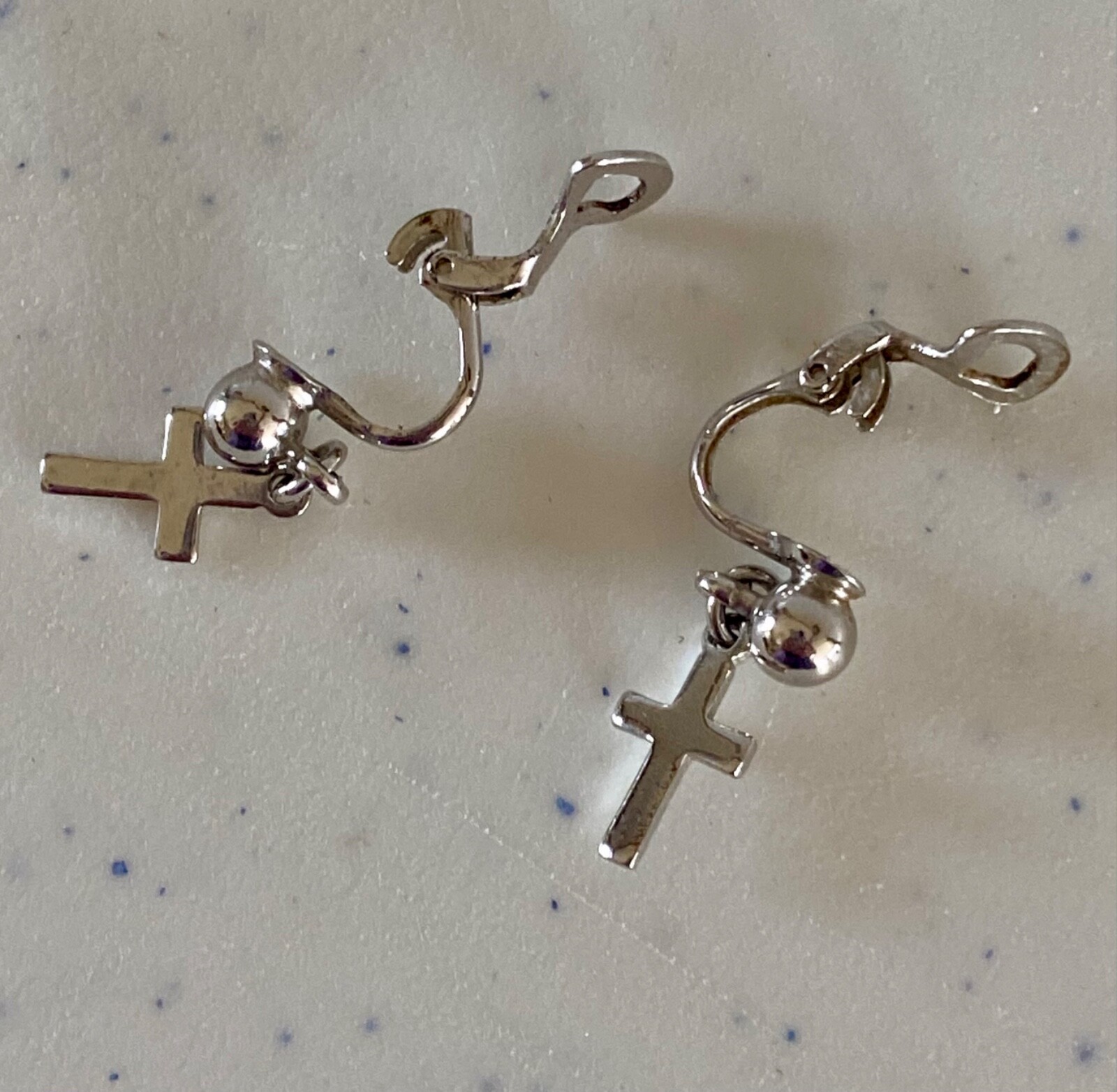 Delicate Tiny Silver Tone Dangling Cross Crucifix… - image 2