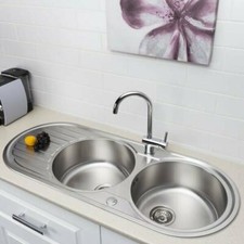 Modern Stainless Steel Inset Kitchen Sink Various Styles 2.0 Double Bowl + Waste
