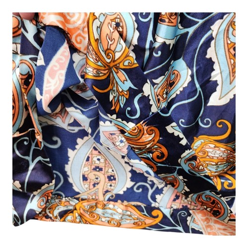 VTG Kaftan SMALL ? 60-70s Floral Front Zip Kimono House Dress Orange Blue FLAWS - Picture 8 of 13