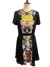 New Prabal Gurung for Target NWT Black Colorful Floral Dress Size 8 Fit Flare
