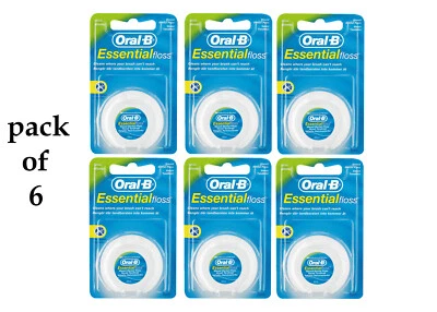 Pack of 6 x ORAL-B ESSENTIAL MINT FLOSS Cleans where your brush can't reach