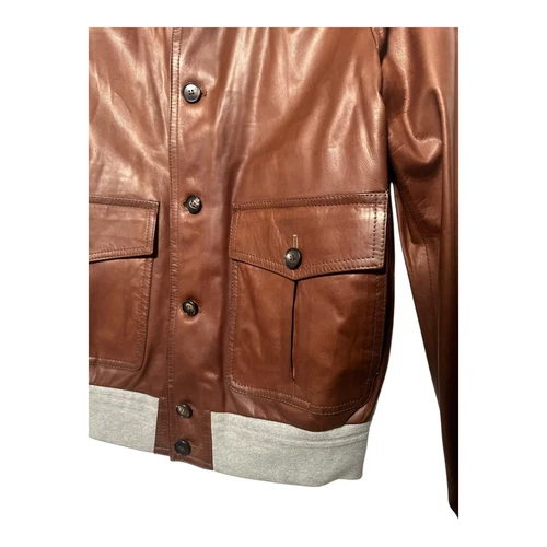 G. Inglese Handmade Leather Jacket - Brown - Bomber / Field Style - Size 50 image 3